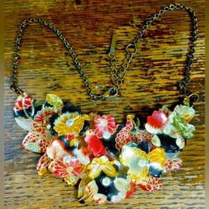 Jewelcity Mixed Material Statement Necklace Resin Fabric Rhinestones